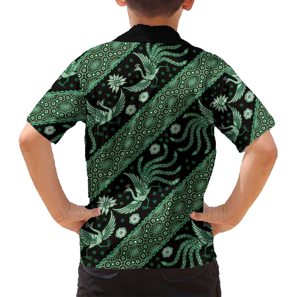 Indonesia Batik Pattern Family Matching Tank Maxi Dress and Hawaiian Shirt Green Version