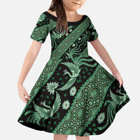 Indonesia Batik Pattern Family Matching Tank Maxi Dress and Hawaiian Shirt Green Version