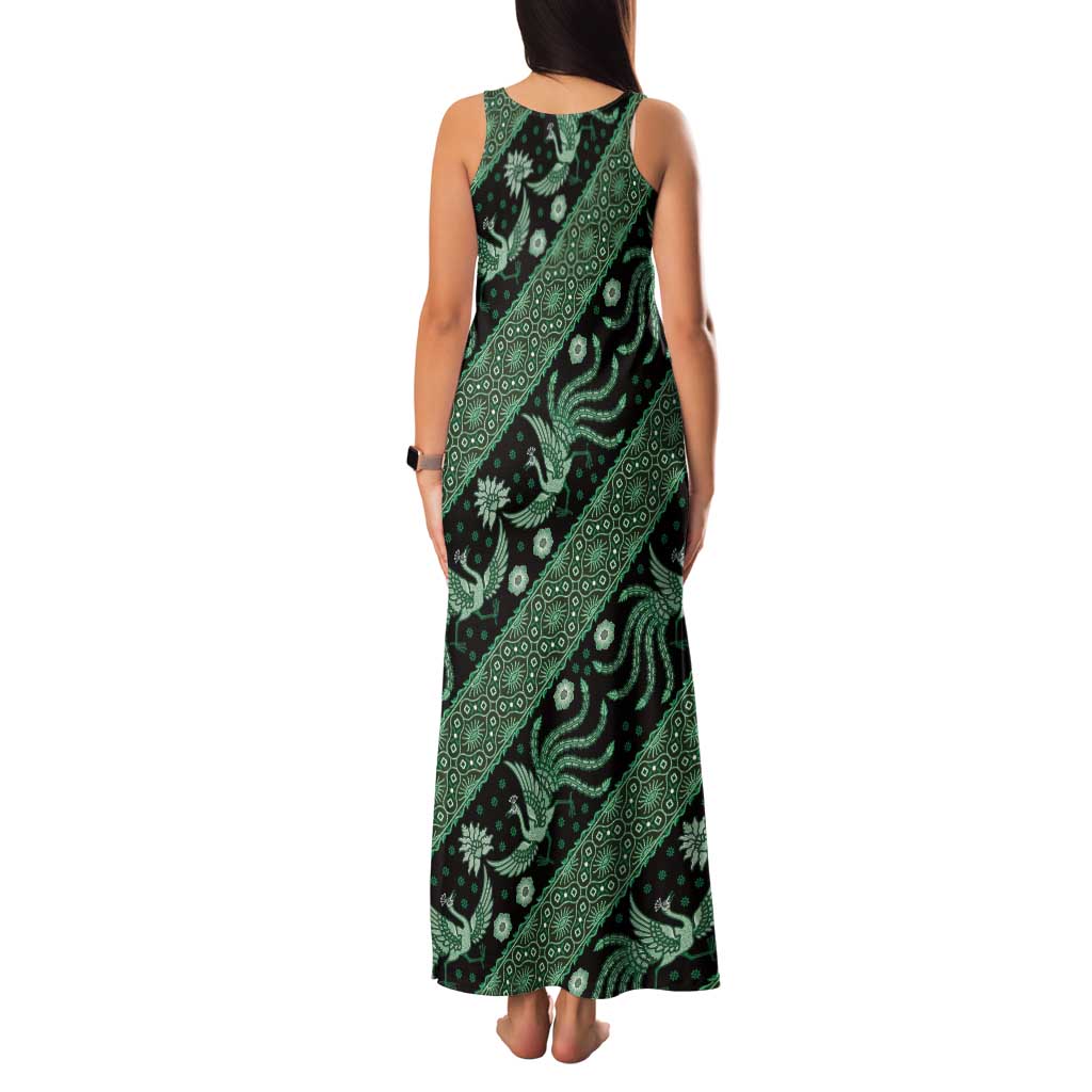 Indonesia Batik Pattern Family Matching Tank Maxi Dress and Hawaiian Shirt Green Version