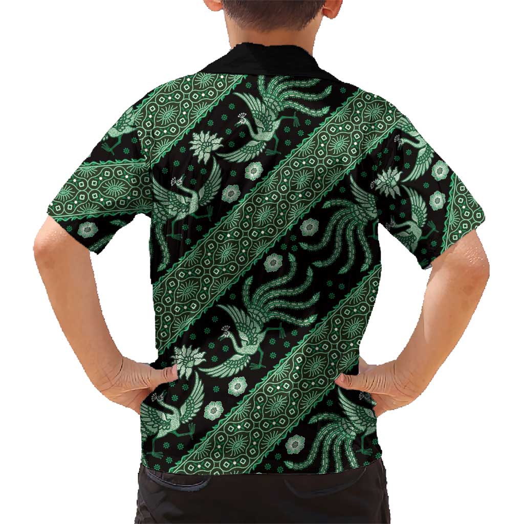 Indonesia Batik Pattern Kid Hawaiian Shirt Green Version