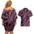 Indonesia Batik Pattern Couples Matching Off Shoulder Short Dress and Hawaiian Shirt Pink Version