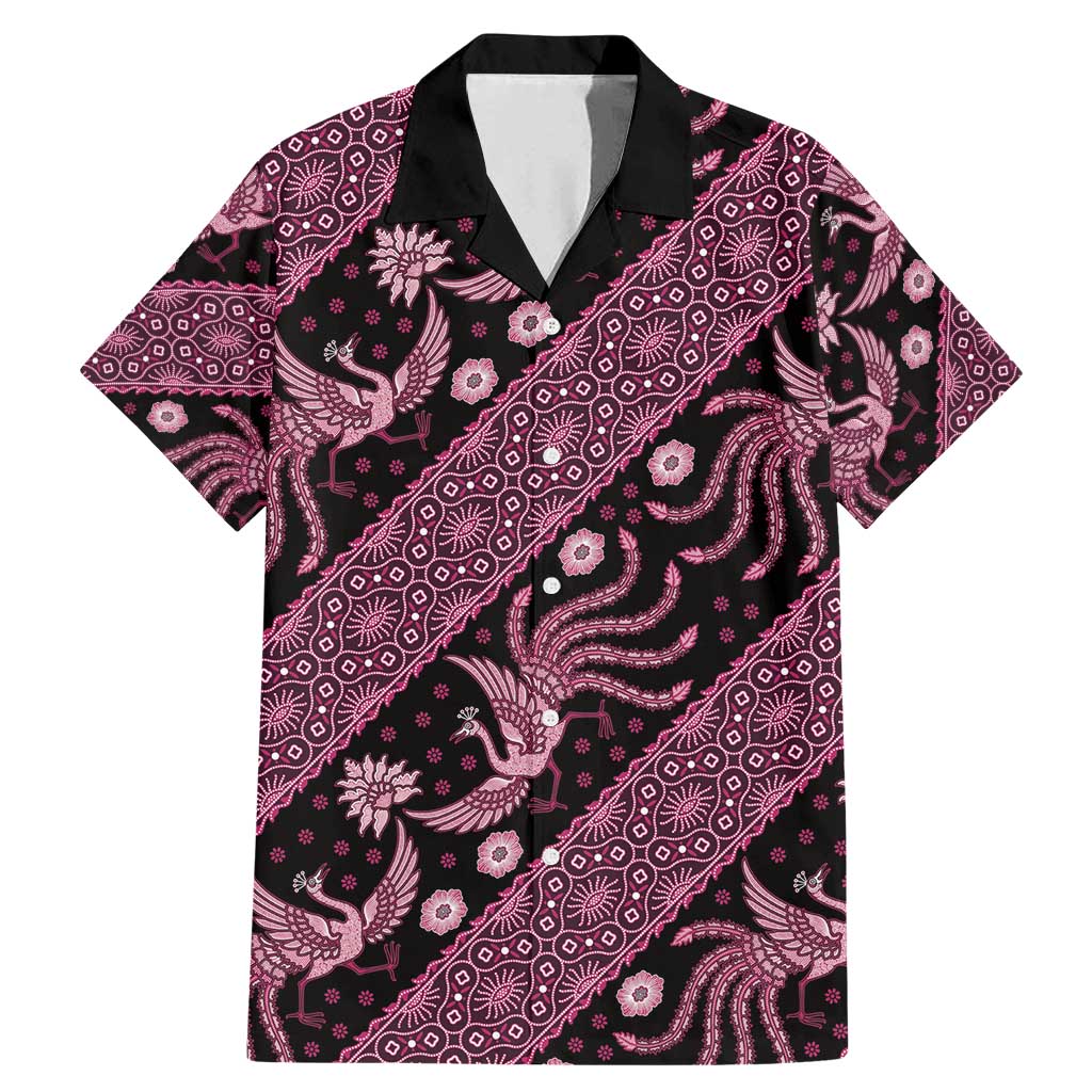 Indonesia Batik Pattern Family Matching Mermaid Dress and Hawaiian Shirt Pink Version