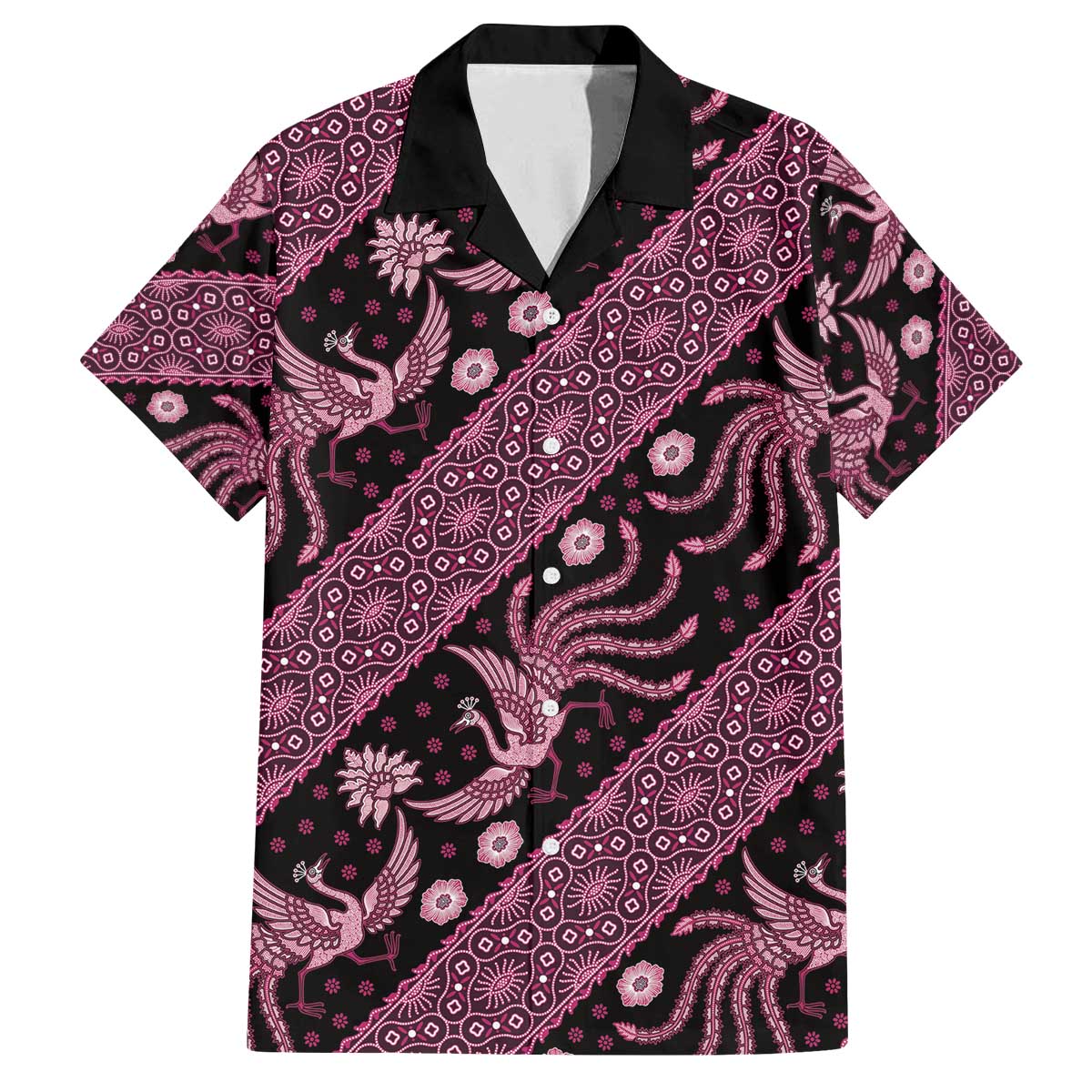 Indonesia Batik Pattern Family Matching Puletasi and Hawaiian Shirt Pink Version