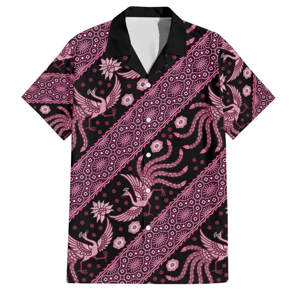 Indonesia Batik Pattern Family Matching Short Sleeve Bodycon Dress and Hawaiian Shirt Pink Version
