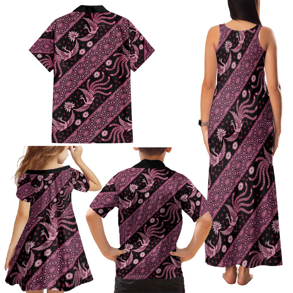 Indonesia Batik Pattern Family Matching Tank Maxi Dress and Hawaiian Shirt Pink Version
