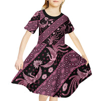 Indonesia Batik Pattern Kid Short Sleeve Dress Pink Version
