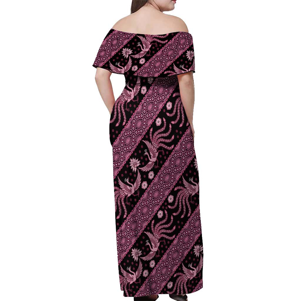 Indonesia Batik Pattern Off Shoulder Maxi Dress Pink Version
