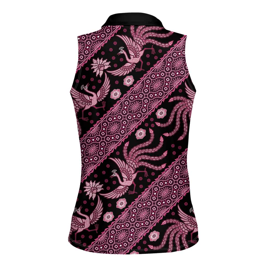 Indonesia Batik Pattern Women Sleeveless Polo Shirt Pink Version