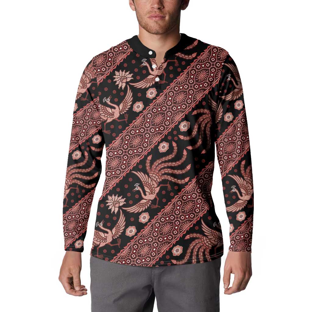 Indonesia Batik Pattern Button Sweatshirt Red Version