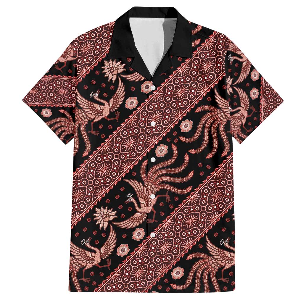 Indonesia Batik Pattern Family Matching Long Sleeve Bodycon Dress and Hawaiian Shirt Red Version