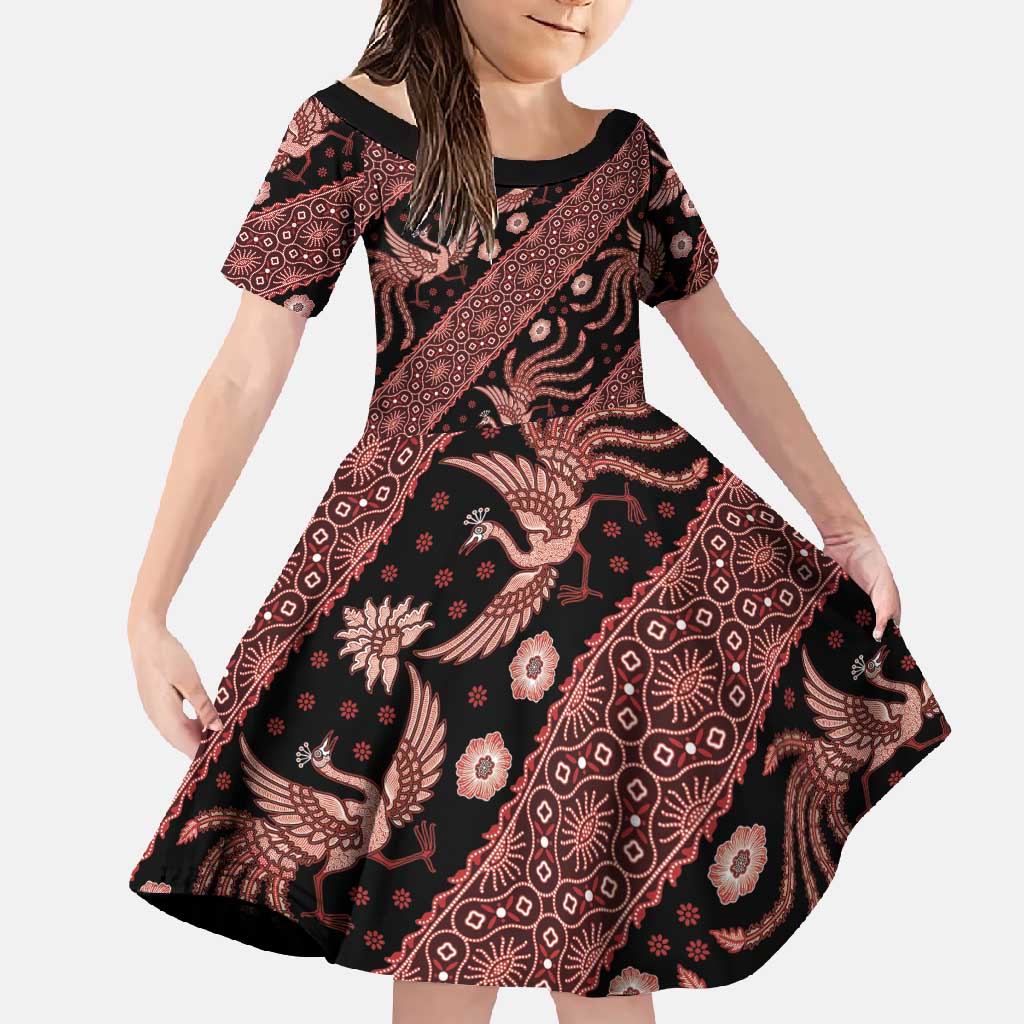 Indonesia Batik Pattern Family Matching Mermaid Dress and Hawaiian Shirt Red Version