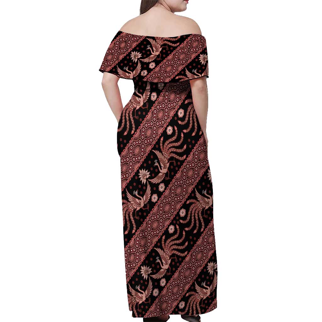 Indonesia Batik Pattern Off Shoulder Maxi Dress Red Version