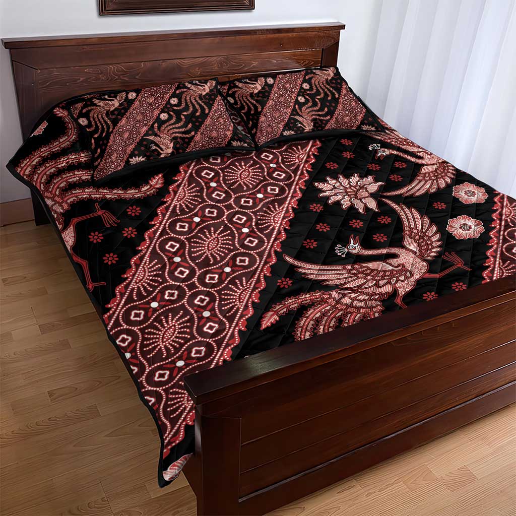 Indonesia Batik Pattern Quilt Bed Set Red Version
