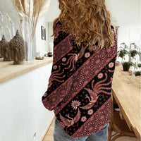 Indonesia Batik Pattern Women Casual Shirt Red Version