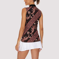 Indonesia Batik Pattern Women Sleeveless Polo Shirt Red Version