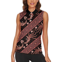 Indonesia Batik Pattern Women Sleeveless Polo Shirt Red Version
