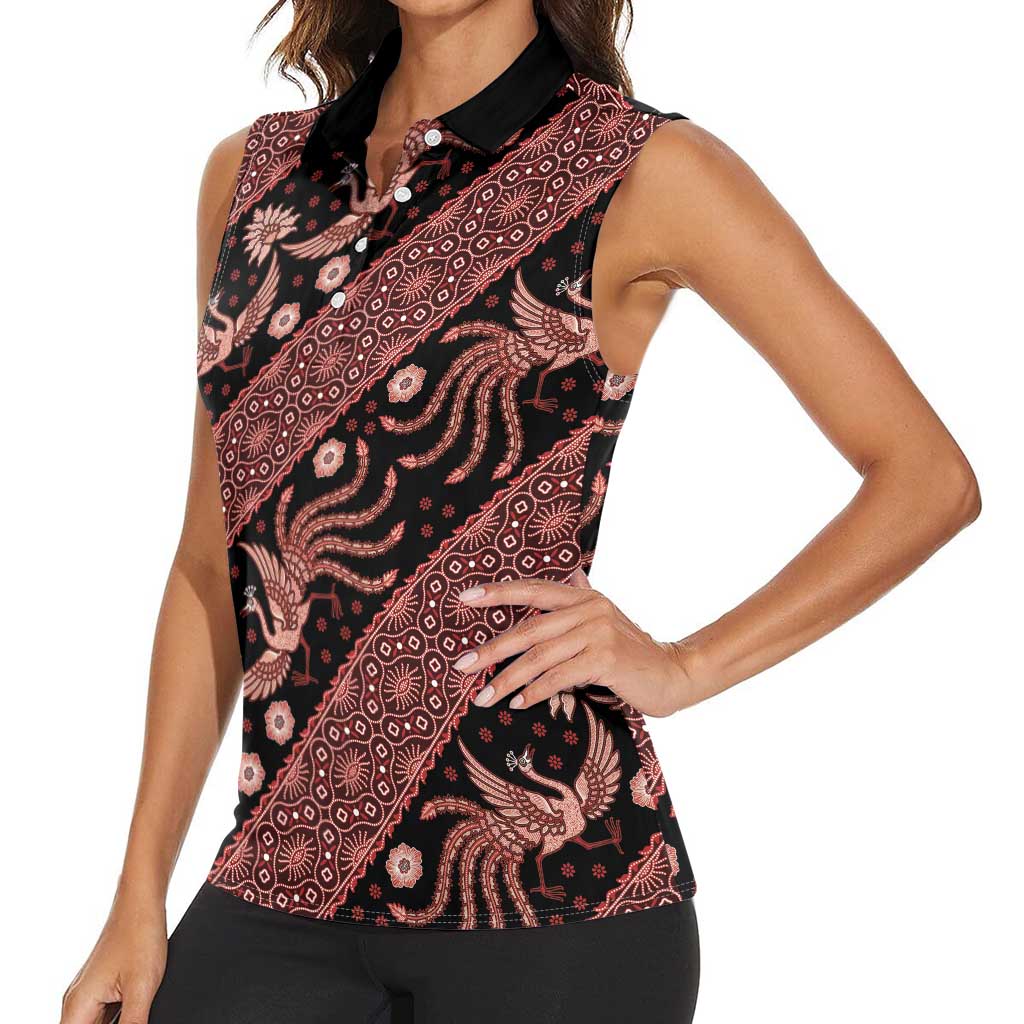 Indonesia Batik Pattern Women Sleeveless Polo Shirt Red Version