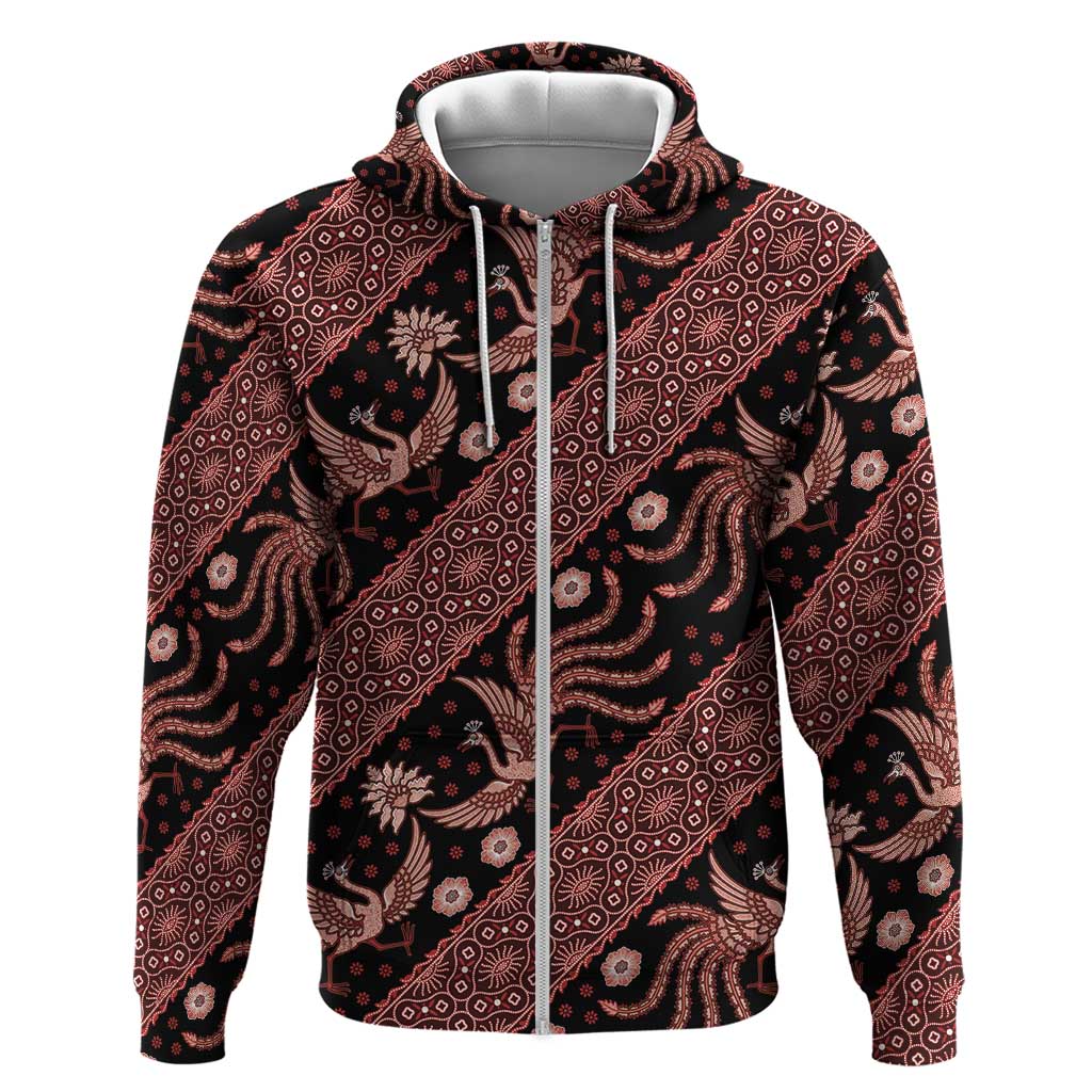 Indonesia Batik Pattern Zip Hoodie Red Version