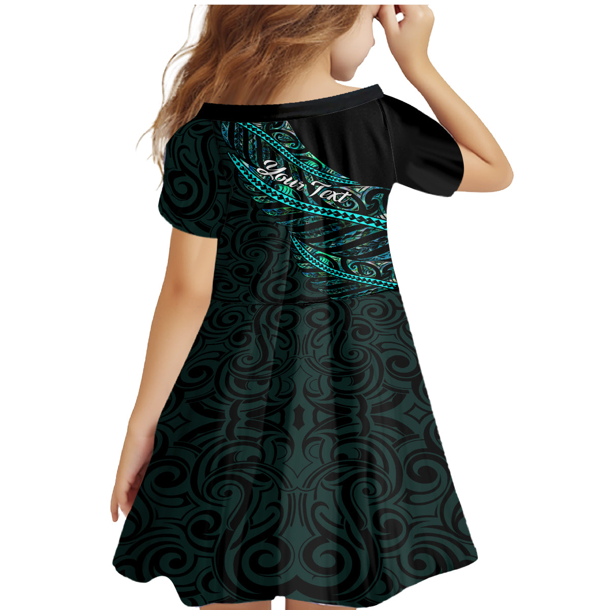 personalised-aotearoa-family-matching-mermaid-dress-and-hawaiian-shirt-silver-fern-mix-paua-shell-polynesian-pattern