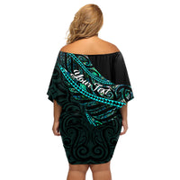 personalised-aotearoa-family-matching-off-shoulder-short-dress-and-hawaiian-shirt-silver-fern-mix-paua-shell-polynesian-pattern