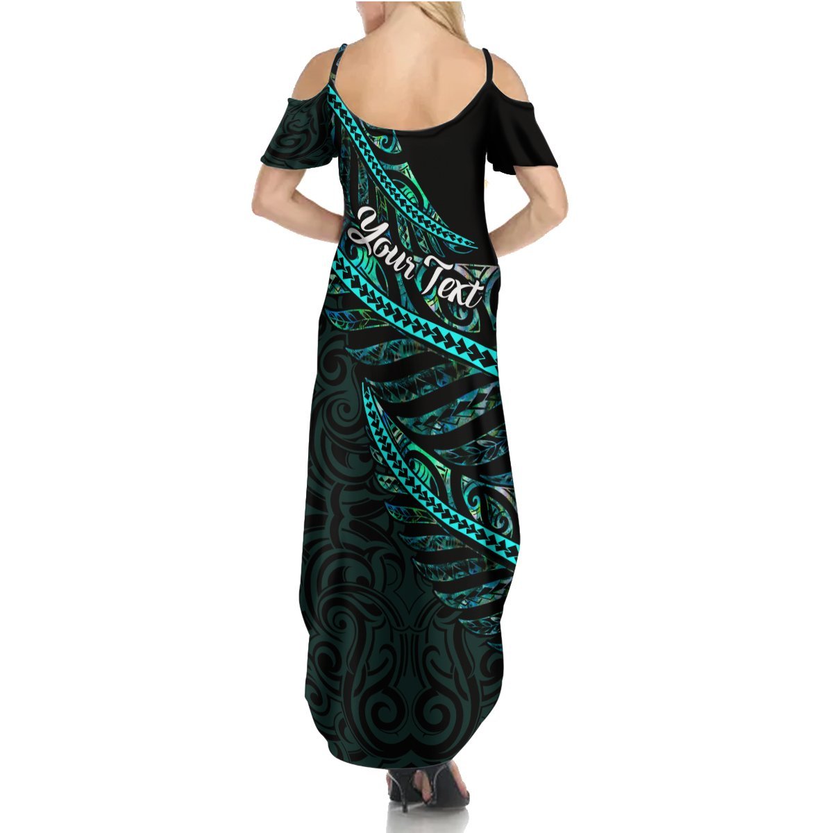 Personalised Aotearoa Summer Maxi Dress Silver Fern Mix Paua Shell Polynesian Pattern LT01 - Polynesian Pride