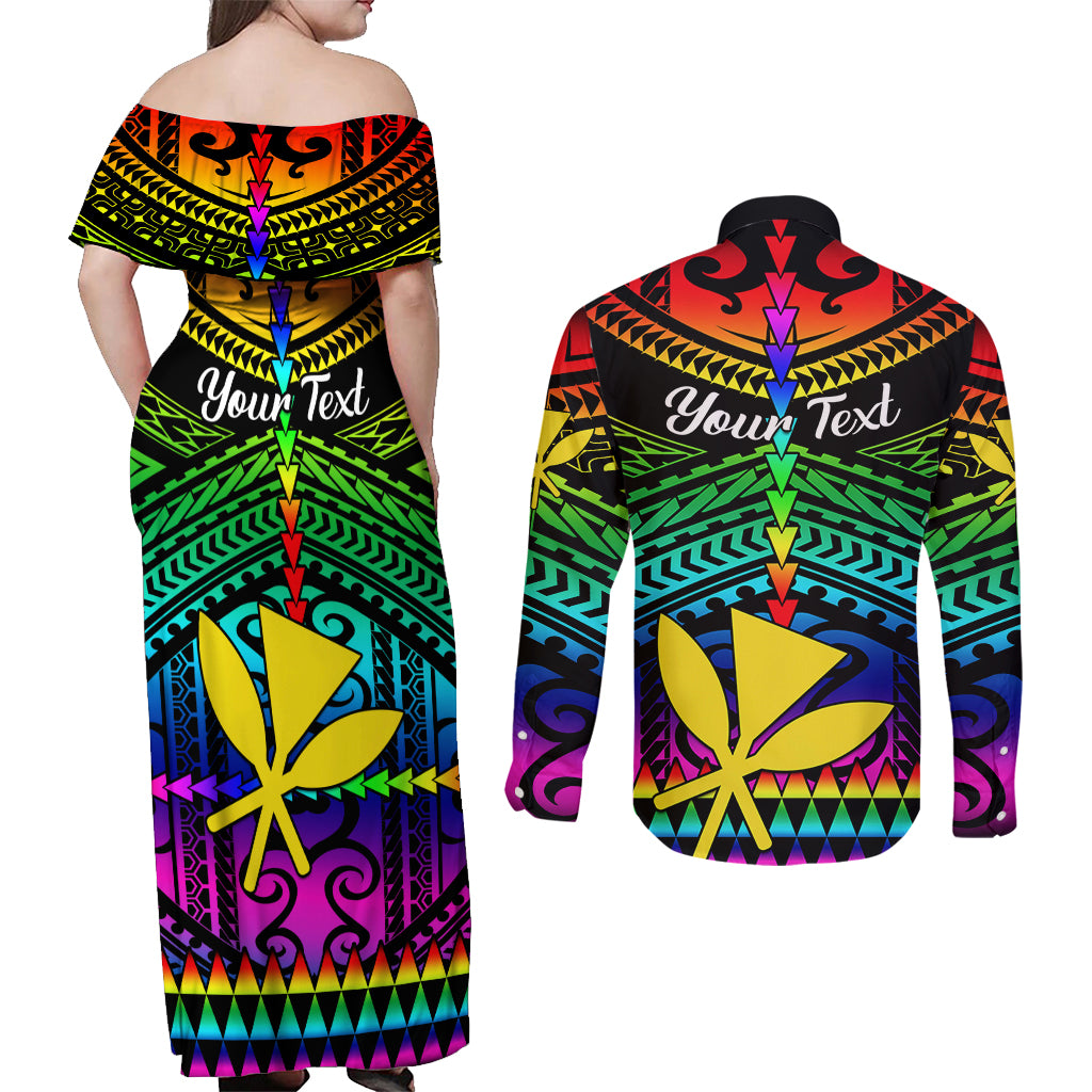 personalised-hawaii-couples-matching-off-shoulder-maxi-dress-and-long-sleeve-button-shirts-kanaka-maoli-kakau-2023-national-coming-out-day