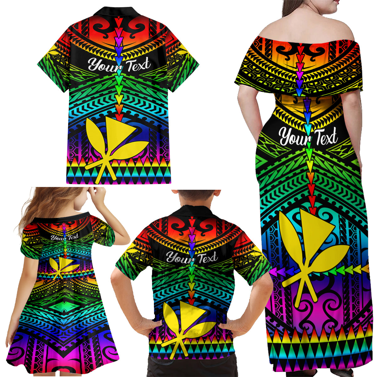 personalised-hawaii-family-matching-off-shoulder-maxi-dress-and-hawaiian-shirt-kanaka-maoli-kakau-2023-national-coming-out-day