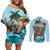 Personalized Aloha Hawaii Skeleton Couples Matching Off Shoulder Short Dress and Long Sleeve Button Shirt Tropical Summer Vibe