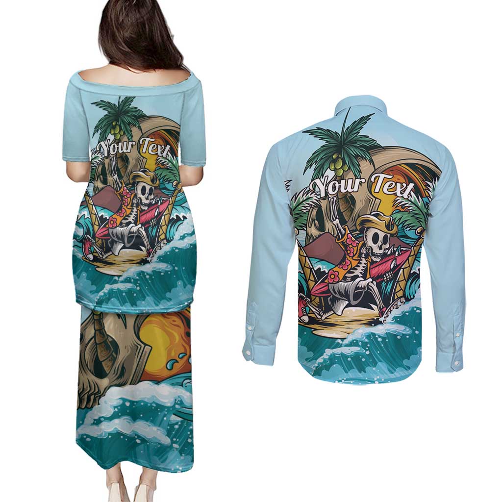Personalized Aloha Hawaii Skeleton Couples Matching Puletasi and Long Sleeve Button Shirt Tropical Summer Vibe LT01 - Polynesian Pride