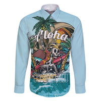 Personalized Aloha Hawaii Skeleton Family Matching Short Sleeve Bodycon Dress and Hawaiian Shirt Tropical Summer Vibe LT01 Dad's Shirt - Long Sleeve Blue - Polynesian Pride
