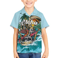 Personalized Aloha Hawaii Skeleton Family Matching Short Sleeve Bodycon Dress and Hawaiian Shirt Tropical Summer Vibe LT01 Son's Shirt Blue - Polynesian Pride