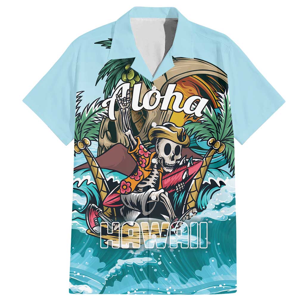 Personalized Aloha Hawaii Skeleton Family Matching Tank Maxi Dress and Hawaiian Shirt Tropical Summer Vibe LT01 Dad's Shirt - Short Sleeve Blue - Polynesian Pride
