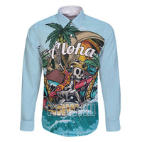 Personalized Aloha Hawaii Skeleton Family Matching Tank Maxi Dress and Hawaiian Shirt Tropical Summer Vibe LT01 Dad's Shirt - Long Sleeve Blue - Polynesian Pride
