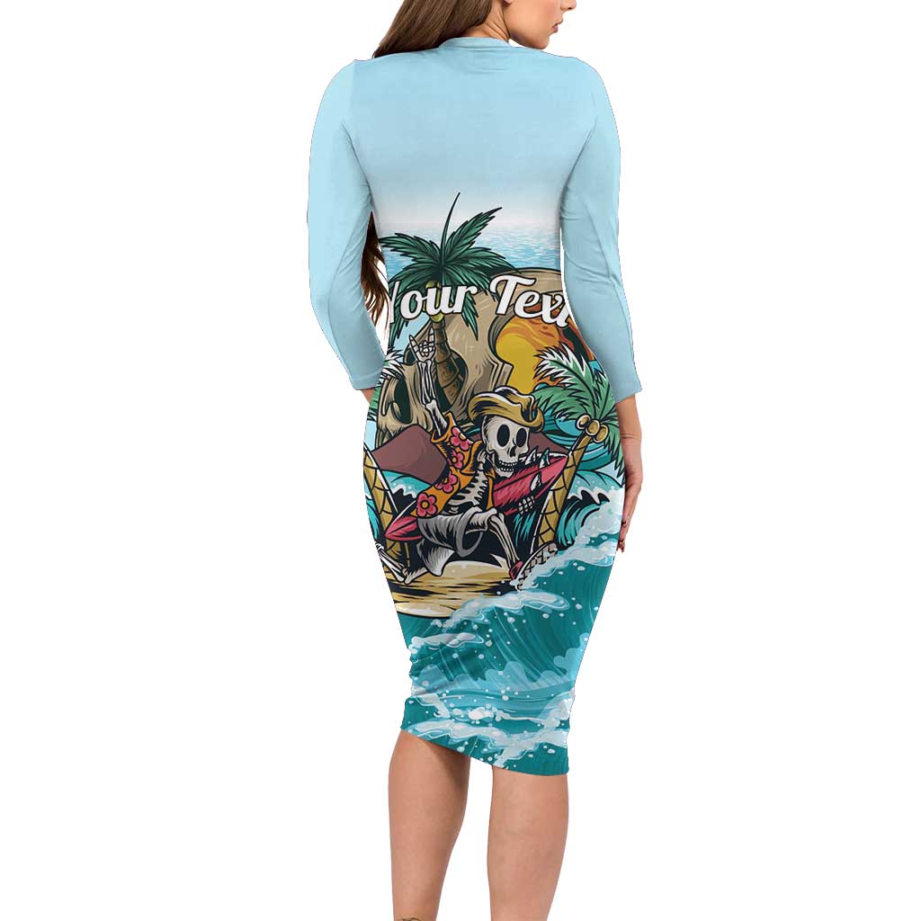 Personalized Aloha Hawaii Skeleton Long Sleeve Bodycon Dress Tropical Summer Vibe LT01 - Polynesian Pride