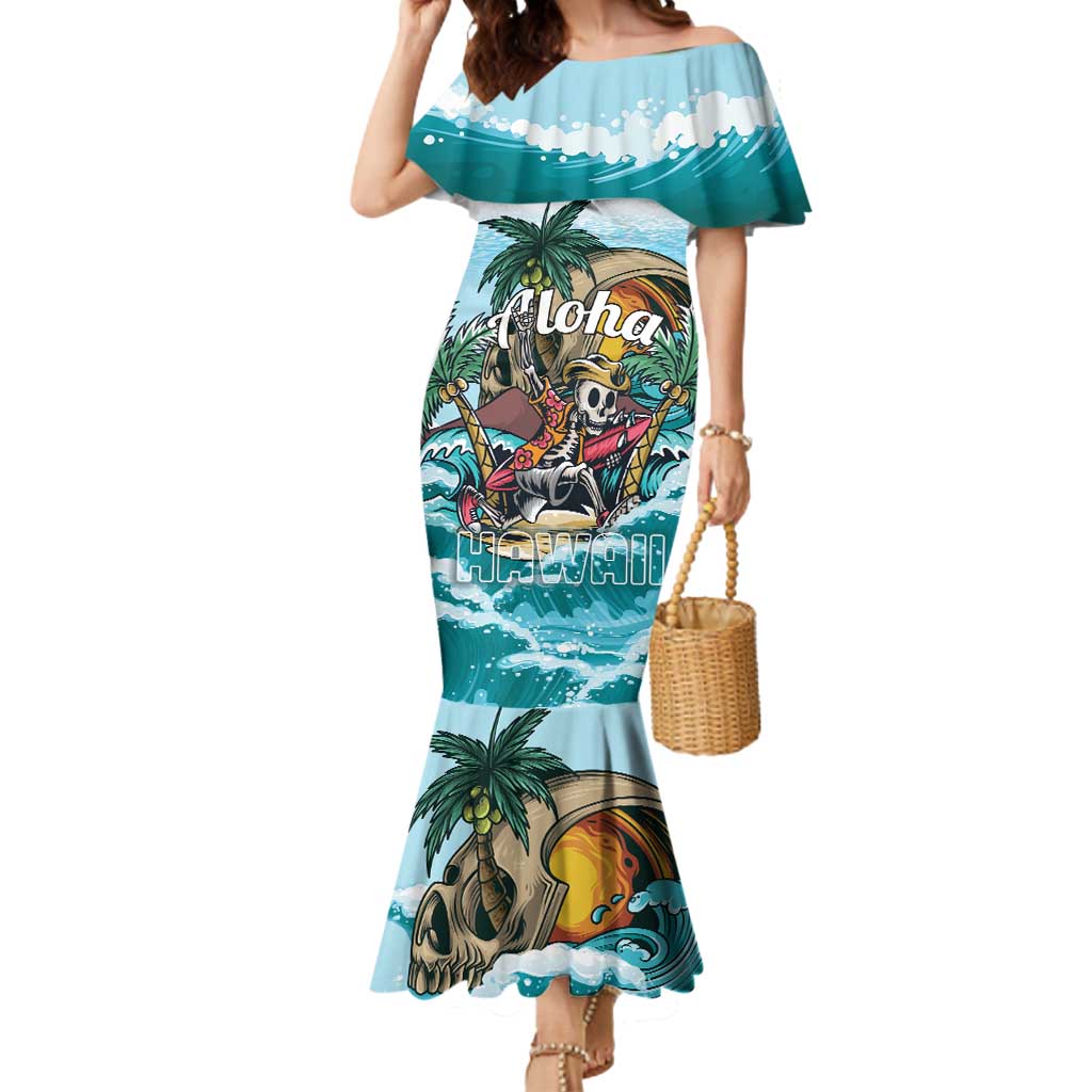 Personalized Aloha Hawaii Skeleton Mermaid Dress Tropical Summer Vibe LT01 Women Blue - Polynesian Pride