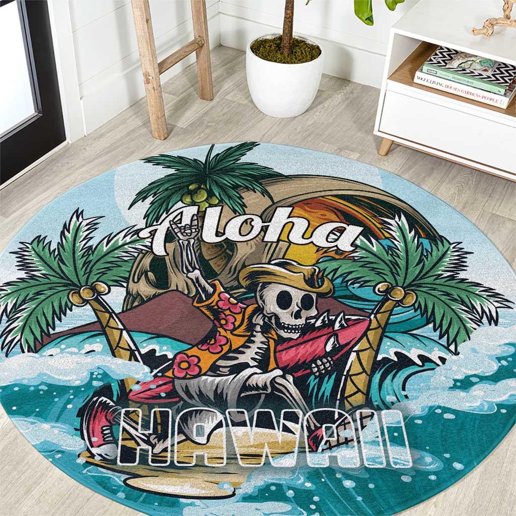 Aloha Hawaii Skeleton Round Carpet Tropical Summer Vibe LT01 Blue - Polynesian Pride