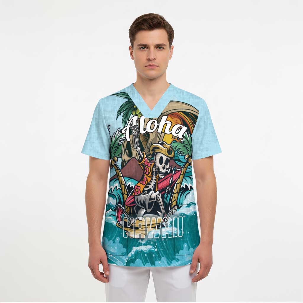 Personalized Aloha Hawaii Skeleton Scrub Top Tropical Summer Vibe - Polynesian Pride