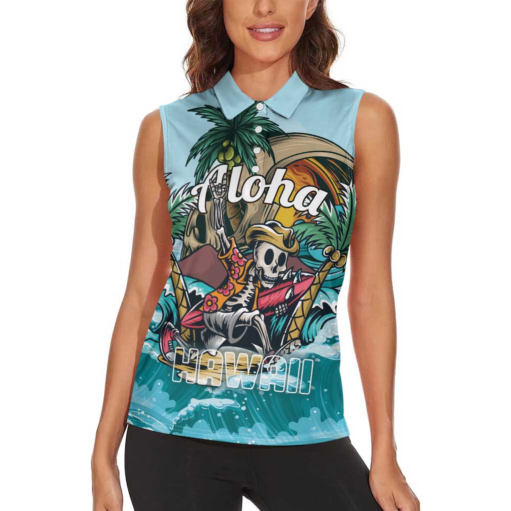 Personalized Aloha Hawaii Skeleton Women Sleeveless Polo Shirt Tropical Summer Vibe