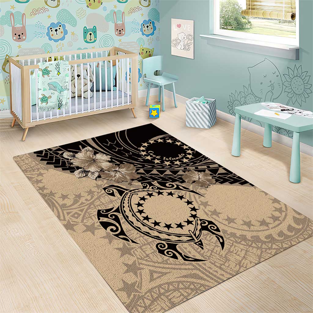 Cook Islands Turtle Area Rug Stars and Hibiscus - Beige