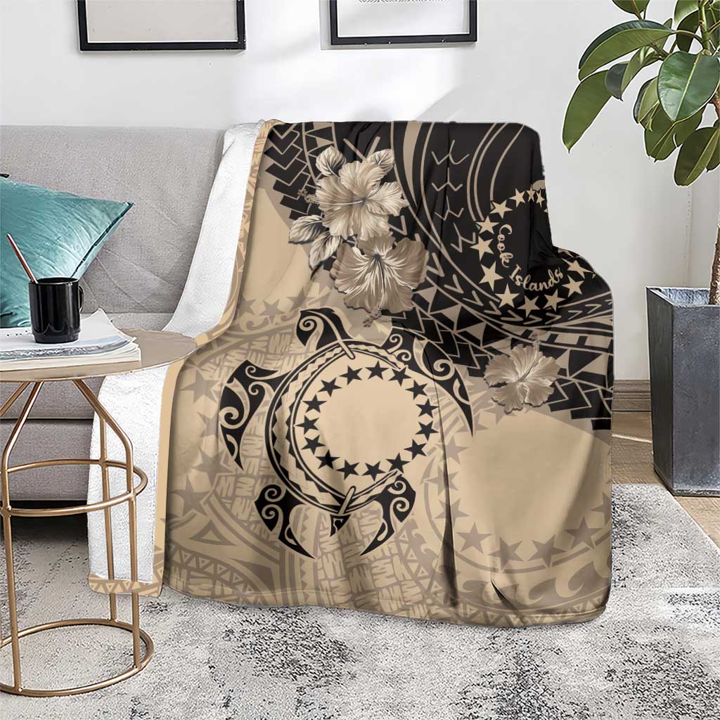Cook Islands Turtle Blanket Stars and Hibiscus - Beige