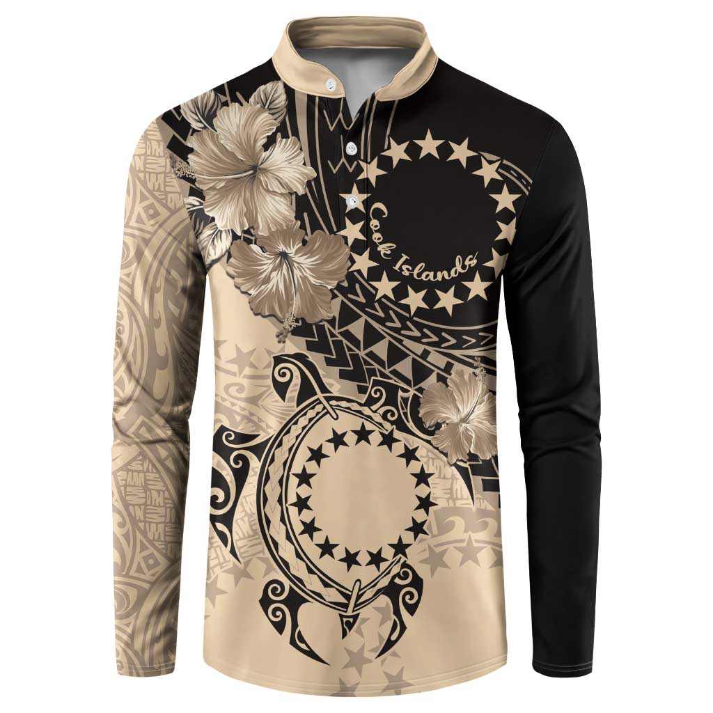 Cook Islands Turtle Button Sweatshirt Stars and Hibiscus - Beige