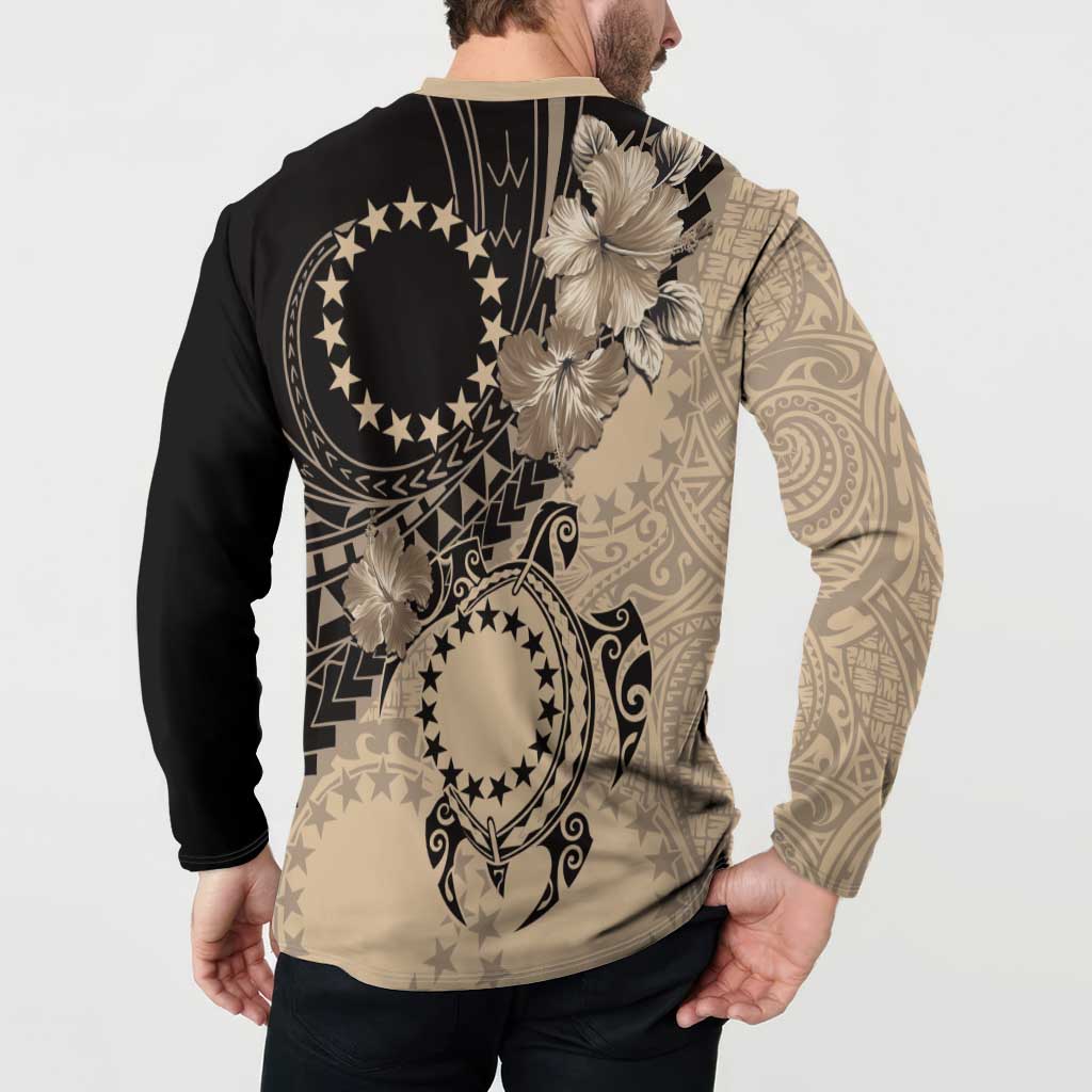 Cook Islands Turtle Button Sweatshirt Stars and Hibiscus - Beige