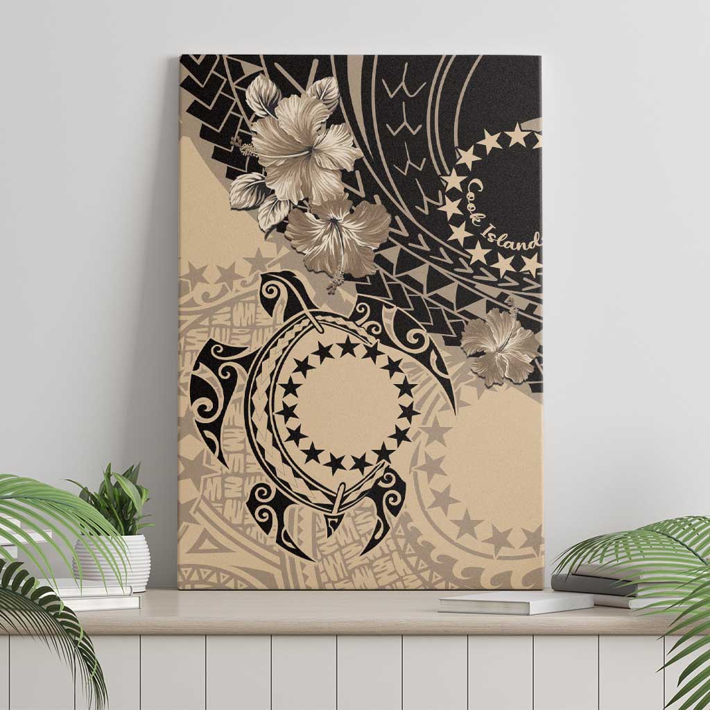 Cook Islands Turtle Canvas Wall Art Stars and Hibiscus - Beige