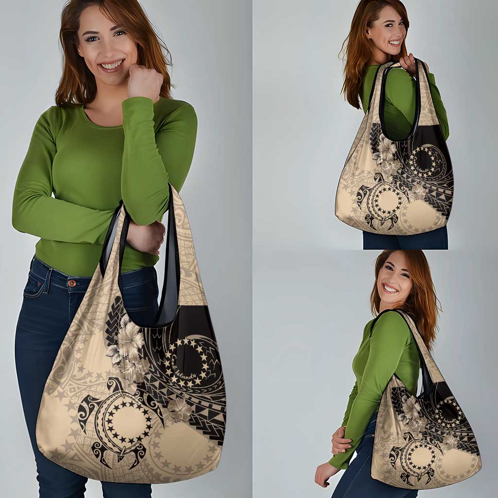 Cook Islands Turtle Grocery Bag Stars and Hibiscus - Beige