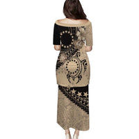 Cook Islands Turtle Puletasi Stars and Hibiscus - Beige