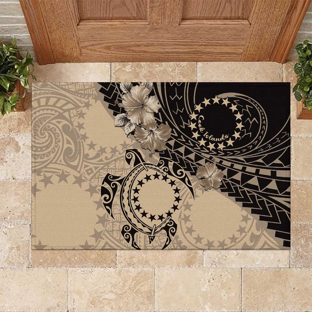 Cook Islands Turtle Rubber Doormat Stars and Hibiscus - Beige