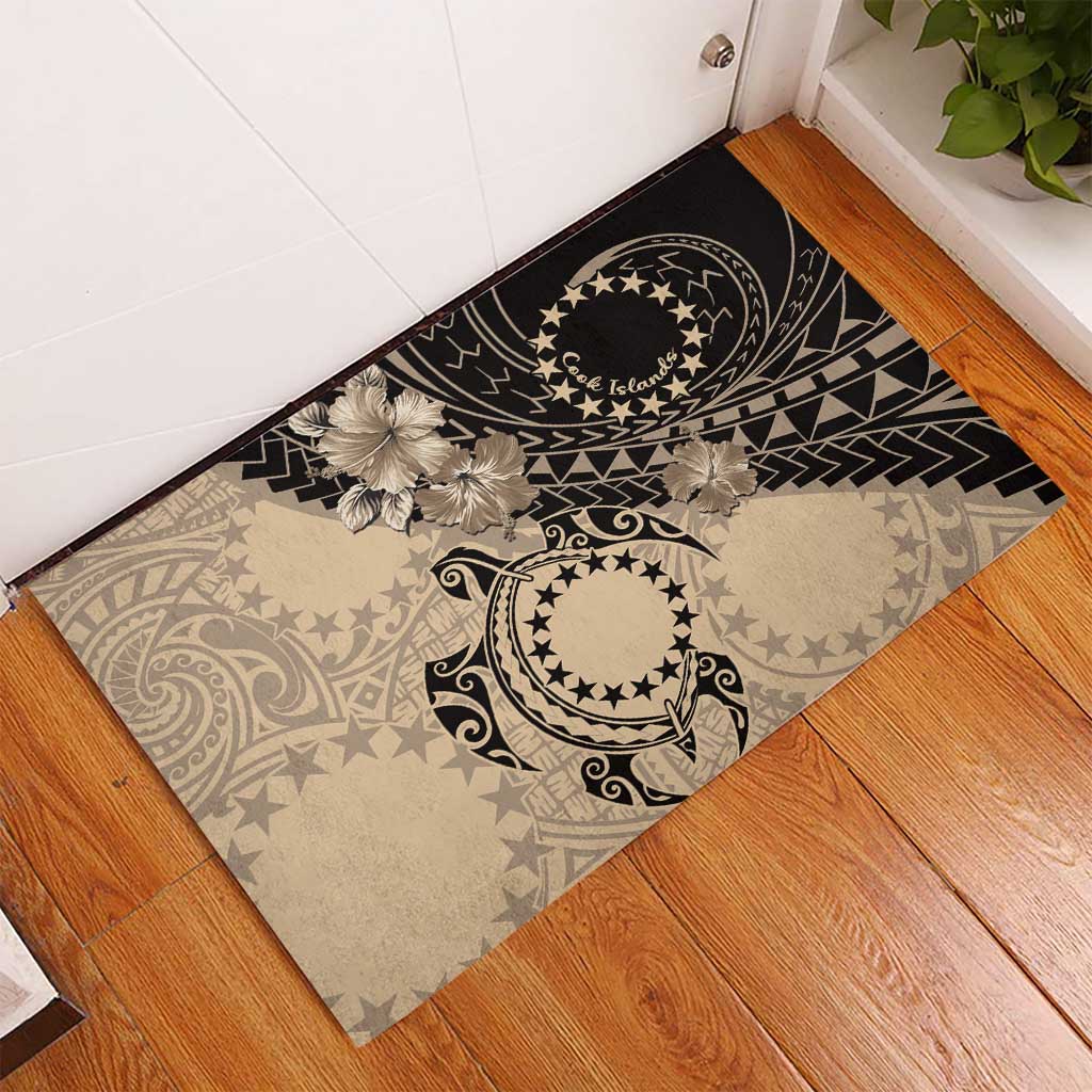 Cook Islands Turtle Rubber Doormat Stars and Hibiscus - Beige