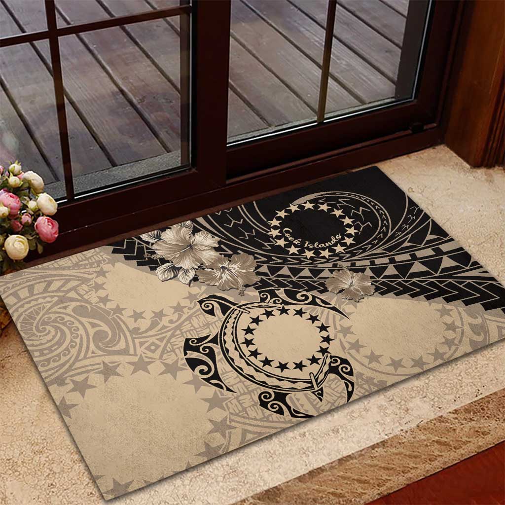 Cook Islands Turtle Rubber Doormat Stars and Hibiscus - Beige