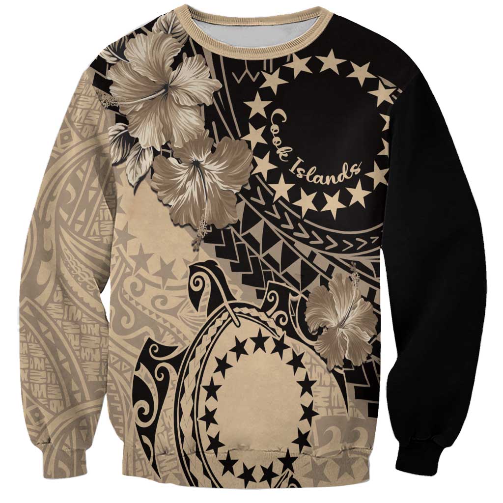 Cook Islands Turtle Sweatshirt Stars and Hibiscus - Beige