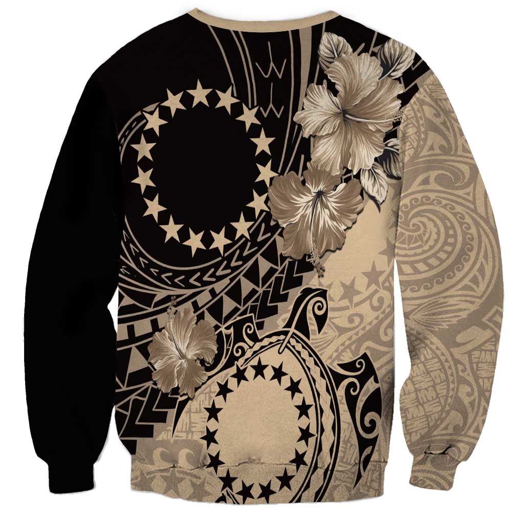 Cook Islands Turtle Sweatshirt Stars and Hibiscus - Beige